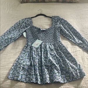 Hill House Blue Floral Smocked Mini Dress